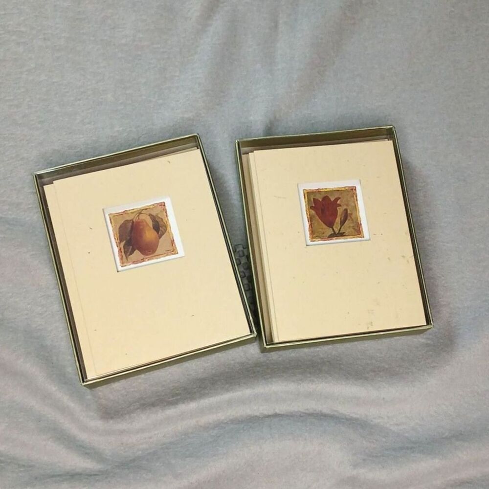 Creative Papers Vtg 2002 Note Cards by C.R. Gibson Boxed 2 Box Set 22 Pear Lily
